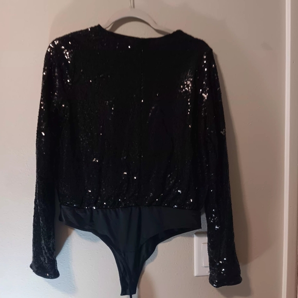 Black Sequin Wrap Bodysuit - Picture 3 of 14